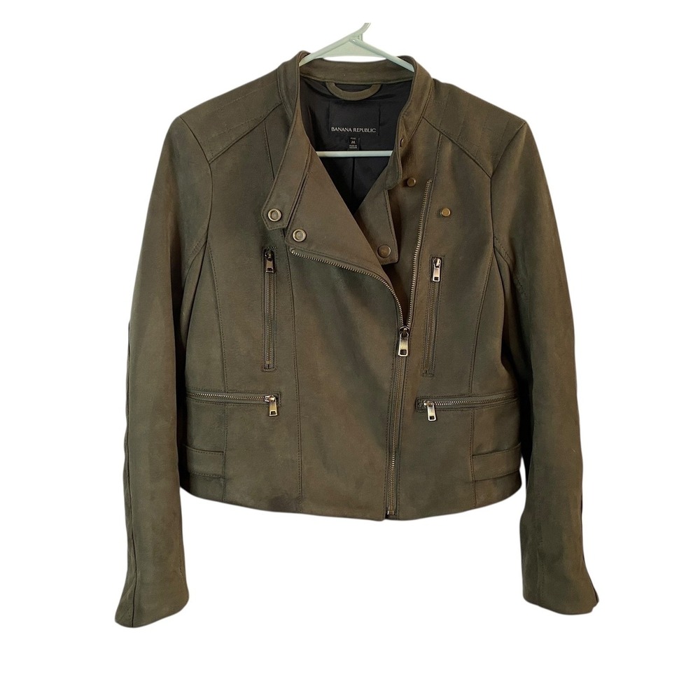 Banana Republic Women's Petite Gray Faux Suede Moto Jacket Size Medium